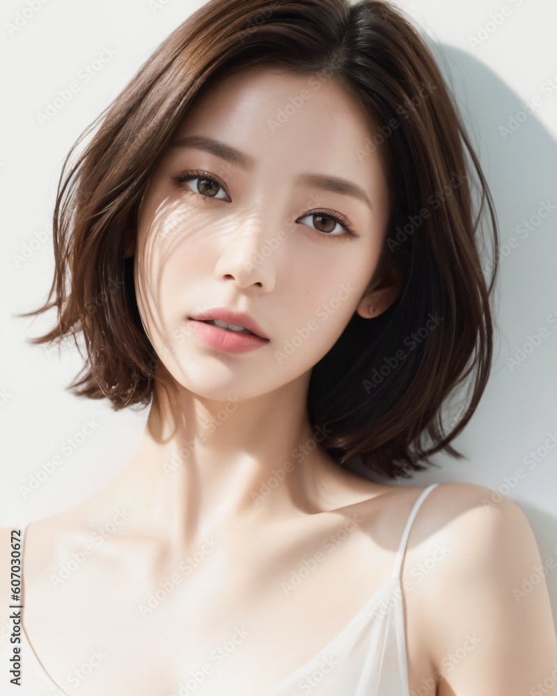 Portrait of beautiful japanese women with white background by generative AI