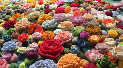 crochet flower garden. Braided silky thread. Generative AI