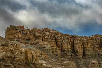 Sticker - View of Piyang Dongga ruins in Zanda County, Ngari Prefecture, Tibet, China.