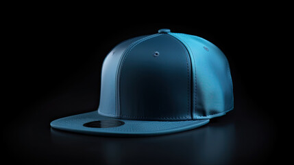 Wall Mural - Blue snapback on a black background. Mock up design. Generative AI Illustration