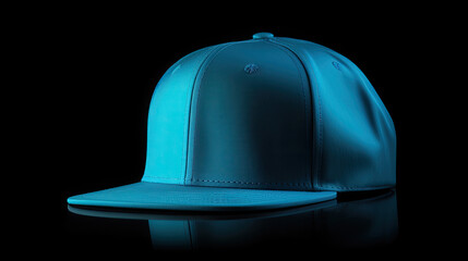 Wall Mural - Blue snapback on a black background. Mock up design. Generative AI Illustration