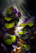 White-purple violets under water in rays of light. AI enerated