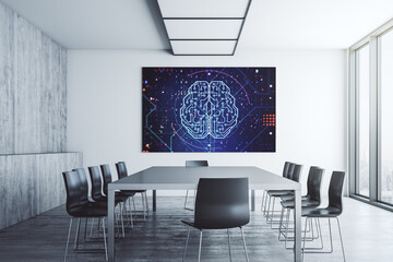 Wall Mural - creative artificial intelligence concept with human brain hologram on presentation screen in a moder