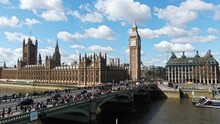 Aerial Drone Video Moving Toward Big Ben And The Houses Of Parliament