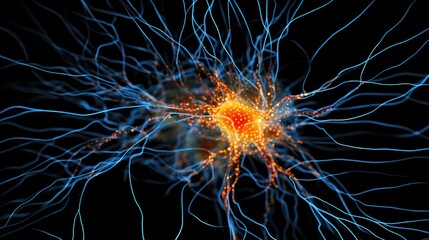 Wall Mural - system of neurons with glowing connections on black. background with space for text. generative ai
