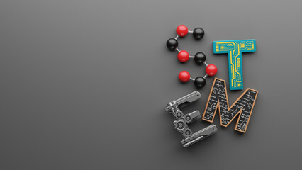 STEM typography symbols design concept. science, technology, engineering, mathematics education word. 3d rendering.