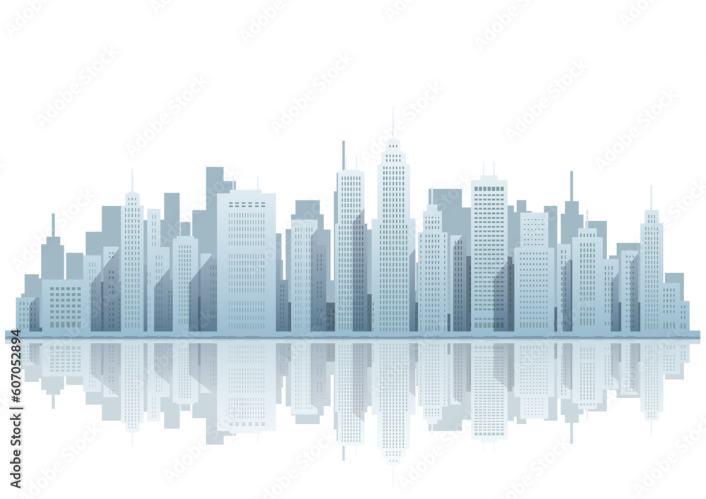 Cityscape Vector Illustration With Skyscrapers At The Waterfront ...