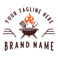 barbecue vector logo. grill and two crossed spatulas, barbecue symbol
