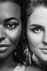 Wall Mural - portrait of caucasian and african american women in studio