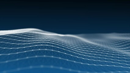 Waving blue glowing cybernetics connecting lines with wireframe wave background. beautiful abstract wave technology background with blue light digital effect corporate concept Technology Background