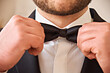 © Володимир Овчаров - Groom's hands fix his tie. Holiday. Close-up.