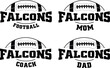 Football - Falcons is a sports team design that includes text with the team name and a football graphic. Great for Falcons t-shirts, mugs, advertising and promotions for teams or schools.