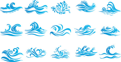waves symbols image collection stencil vector on white