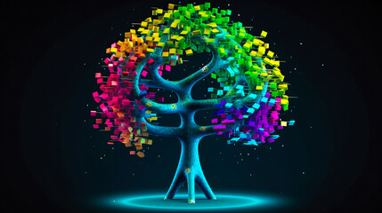 Bitcoin, cryptocurrency and blockchain technology, concept tree for your design. Ai generated