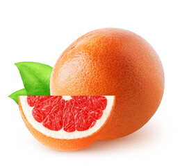 Poster - Isolated grapefruits. Whole grapefruit and a piece isolated on white background, with clipping path