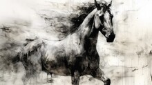 A Horse Running In The Snow. Generative AI Art.