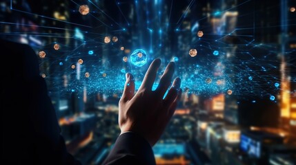 Aufkleber - Manual work with business data analytics, process management using financial charts.Futuristic innovative technologies. Generative AI