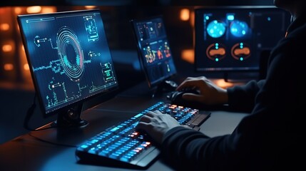 Aufkleber - Manual work with digital transformation change management and user interface.Futuristic innovative technologies. Generative AI