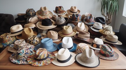 Wall Mural - hats for sale at market, Various hat collections Generative AI