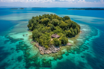 Leinwandbilder - Stunning Aerial View of a Serene Tropical Island with Crystal Clear Waters extreme closeup. Generative AI