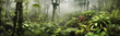 © kichigin19 - panorama of the rainforest tree tops in the fog. Generative AI
