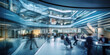 © iridescentstreet - Long exposure banner of modern office lobby with business people. Generative AI