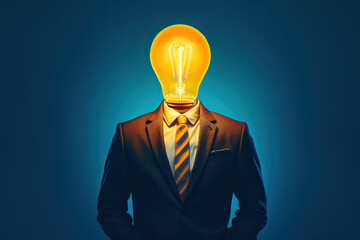 Businessman having idea, light bulb instead of head, thinking about business. Generative AI