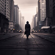 © BabyQ - Backlit of a man walking in a street, created with generative AI technology