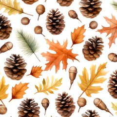 Canvas Print - Spring abstraction of yellow-orange leaves and various little things. Leaves on a white background