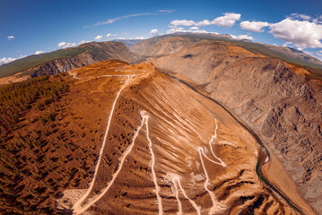 Wall Mural - Altai mountains Katu Yaryk pass Chulyshman river gorge Russia. Beautiful aerial top view landscape