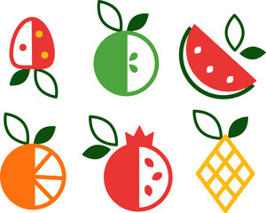 collection of fruits in a minimalistic style. cute colorful fruits in trendy geometric simple design