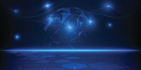 Wall Mural - vector illustration of futuristic blue digital horizontal layout empty space with futuristic tech gl