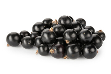 Canvas Print - Ripe blackcurrant berries are scattered, isolated on a white background.