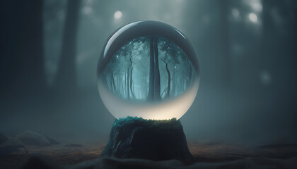 Crystal magic ball predict fate with fog and smog. Generation AI