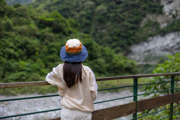 Wall Mural - Travel woman go hiking in Taiwan Taroko National Park in Taiwan