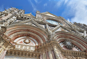 close up on architecture of famous cathedral  of Siena - Santa Maria Assunta