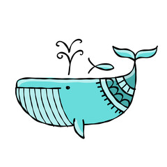 Poster - Funny wild whale character. Childish style icon, turquoise colors. Isolated on white for your design