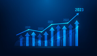 Wall Mural - business investment trend chart growth 2023. profit and finance diagram arrow up.  Market chart financial. vector illustration fantastic hi tech design.