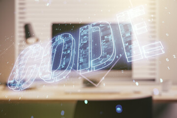 Wall Mural - creative code word hologram on modern computer background, artificial intelligence and neural networ