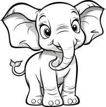 Elephant , Colouring Book For Kids, Vector Illustration