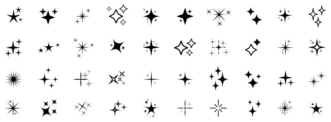 Wall Mural - stars set icons logo, social media stories icon, different sparkle star shapes icon collection, shin