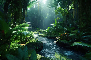 Wall Mural - Tropical forest in the jungle. AI