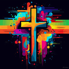 Wall Mural - vibrant colors design Cross Worshipping fla vector illustration