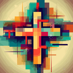 Wall Mural - Abstract religious cross symbol flat ill vector illustration
