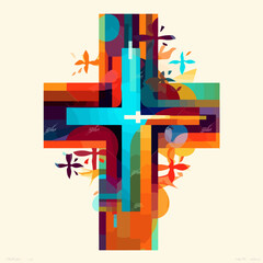 colorful christian cross isolated vector illustration