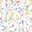 Seamless background, floral pattern with wildflowers. Repeat fabric wallpaper print texture. Perfectly for wrapped paper, backdrop.