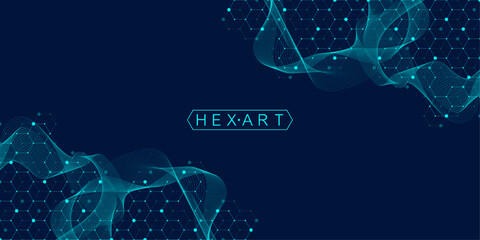 Leinwandbilder - Technology abstract lines and dots connect background with hexagons. Hexagons connection digital data and big data concept. Hex digital data visualization. Vector illustration