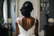 An African American Bride Stands With Her Back in the Room, Wedding Hairstyle for Black Women: AI Generated Image
