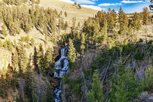 Undine Falls Landscape Late Afternoon In Yellowstone National Park.