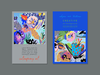Wall Mural - Collection of creative universal floral  artistic cards. Hand Drawn textures. . Vector